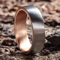 The Baron Men's Wedding Band in 14K Rose Gold and Grey Tantalum - 6.5mm Width by Ammara Stone