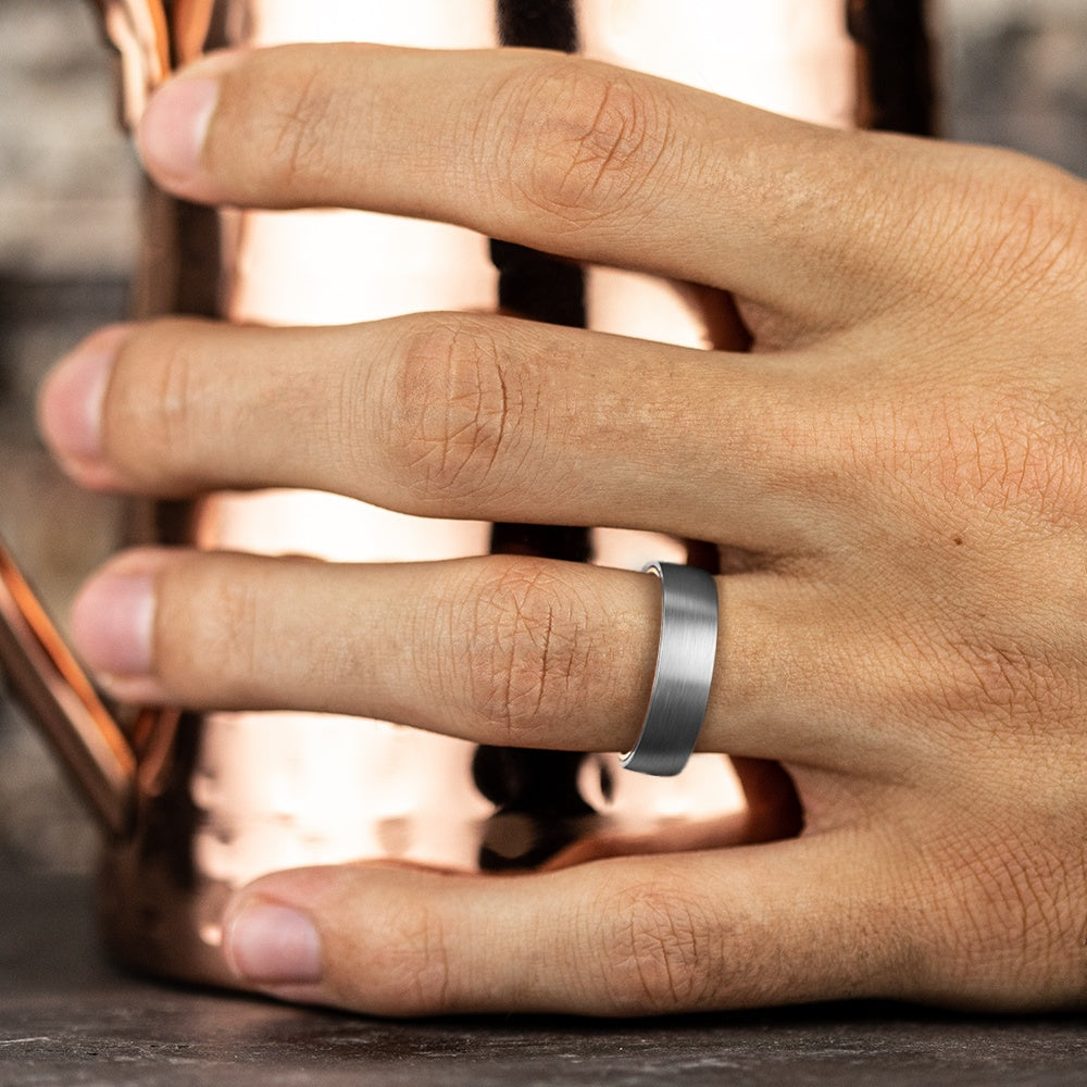The Baron Men's Wedding Band in 14K Rose Gold and Grey Tantalum - 6.5mm Width by Ammara Stone