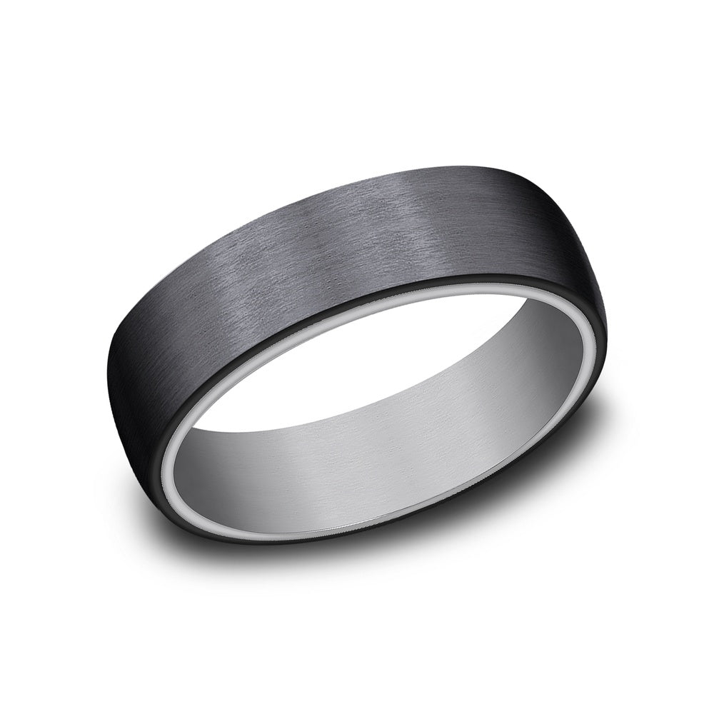 The Baron Men's Wedding Band in Grey Tantalum and Black Titanium - 6.5mm Width by Tantalum
