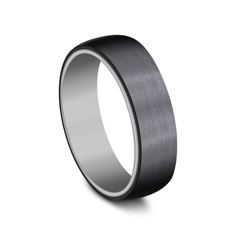 The Baron Men's Wedding Band in Grey Tantalum and Black Titanium - 6.5mm Width by Tantalum