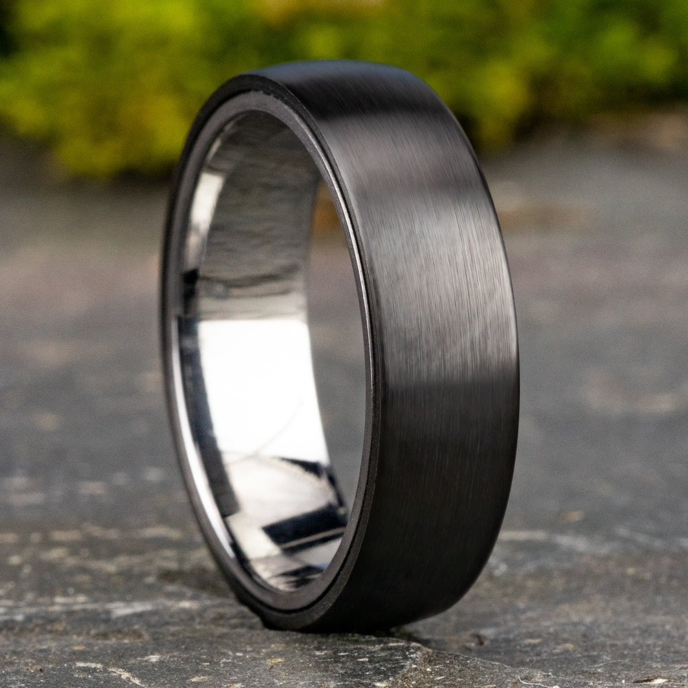 The Baron Men's Wedding Band in Grey Tantalum and Black Titanium - 6.5mm Width by Tantalum