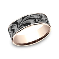 The Barrel Script Men's Wedding Band in 14K Rose Gold and Grey/Black Titanium - 7.5mm Width by Brook and Branch