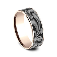 The Barrel Script Men's Wedding Band in 14K Rose Gold and Grey/Black Titanium - 7.5mm Width by Brook and Branch