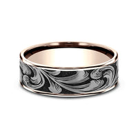 The Barrel Script Men's Wedding Band in 14K Rose Gold and Grey/Black Titanium - 7.5mm Width by Brook and Branch