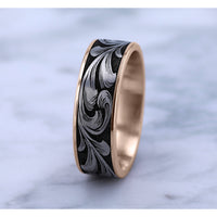 The Barrel Script Men's Wedding Band in 14K Rose Gold and Grey/Black Titanium - 7.5mm Width by Brook and Branch