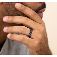 The Barrel Script Men's Wedding Band in 14K Rose Gold and Grey/Black Titanium - 7.5mm Width by Brook and Branch
