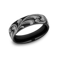 The Barrel Script Men's Wedding Band in Grey/Black Titanium - 6.5mm Width by Brook and Branch