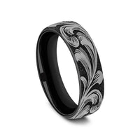 The Barrel Script Men's Wedding Band in Grey/Black Titanium - 6.5mm Width by Brook and Branch