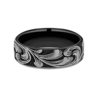 The Barrel Script Men's Wedding Band in Grey/Black Titanium - 6.5mm Width by Brook and Branch