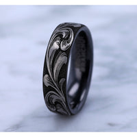 The Barrel Script Men's Wedding Band in Grey/Black Titanium - 6.5mm Width by Brook and Branch