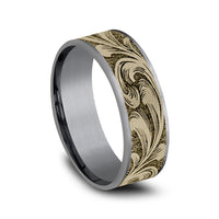 The Barrel Script Men's Wedding Band in Grey Tantalum and 14K Yellow Gold - 7.5mm Width by Brook and Branch