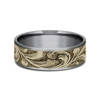 The Barrel Script Men's Wedding Band in Grey Tantalum and 14K Yellow Gold - 7.5mm Width by Brook and Branch