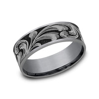 The Barrel Script Men's Wedding Band in Grey Tantalum and Grey/Black Titanium - 7.5mm Width by Brook and Branch