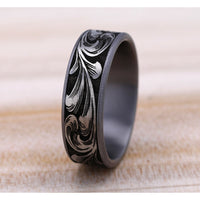 The Barrel Script Men's Wedding Band in Grey Tantalum and Grey/Black Titanium - 7.5mm Width by Brook and Branch