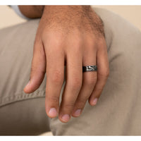The Barrel Script Men's Wedding Band in Grey Tantalum and Grey/Black Titanium - 7.5mm Width by Brook and Branch