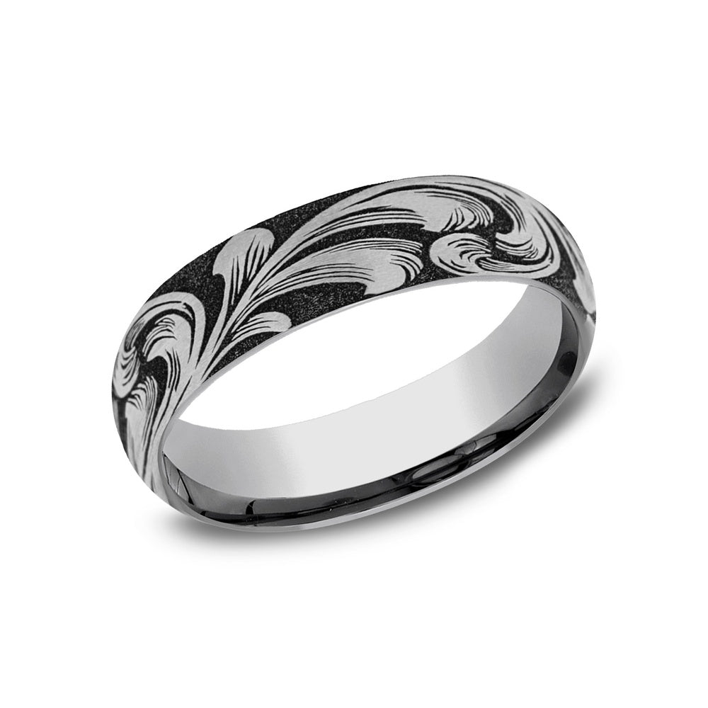 The Barrel Script Men's Wedding Band in Tungsten - 6mm Width by Forge