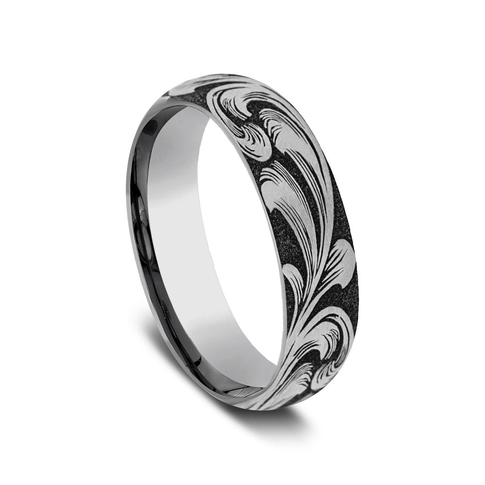 The Barrel Script Men's Wedding Band in Tungsten - 6mm Width by Forge