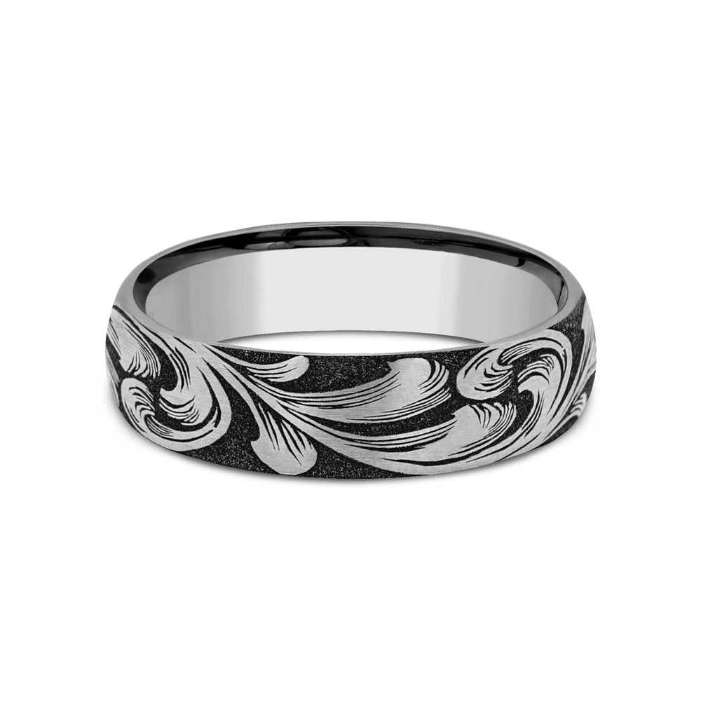 The Barrel Script Men's Wedding Band in Tungsten - 6mm Width by Forge