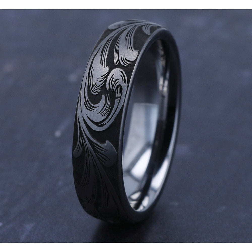 The Barrel Script Men's Wedding Band in Tungsten - 6mm Width by Forge