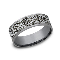 The Basilica Men's Wedding Band in Grey Tantalum and 14K White - 7.5mm Width by Ammara Stone