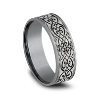 The Basilica Men's Wedding Band in Grey Tantalum and 14K White - 7.5mm Width by Ammara Stone