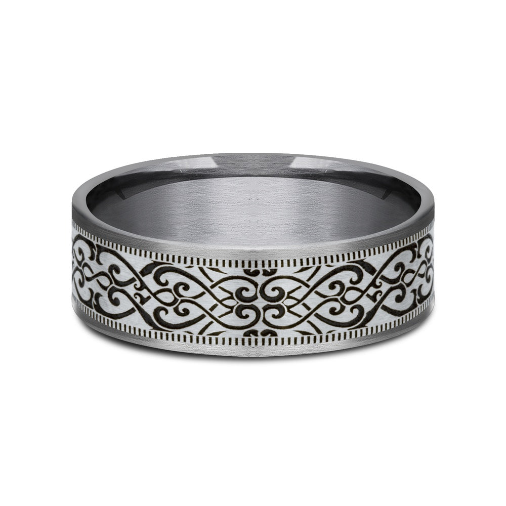 The Basilica Men's Wedding Band in Grey Tantalum and 14K White - 7.5mm Width by Ammara Stone
