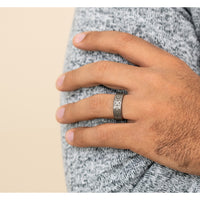 The Basilica Men's Wedding Band in Grey Tantalum and 14K White - 7.5mm Width by Ammara Stone