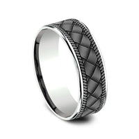 The Basket Men's Wedding Band in 14K White Gold and Grey Tantalum - 7.5mm Width by Ammara Stone