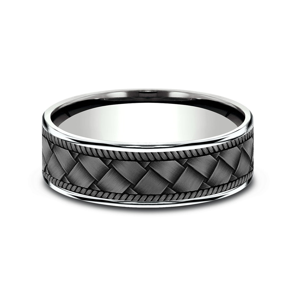 The Basket Men's Wedding Band in 14K White Gold and Grey Tantalum - 7.5mm Width by Ammara Stone