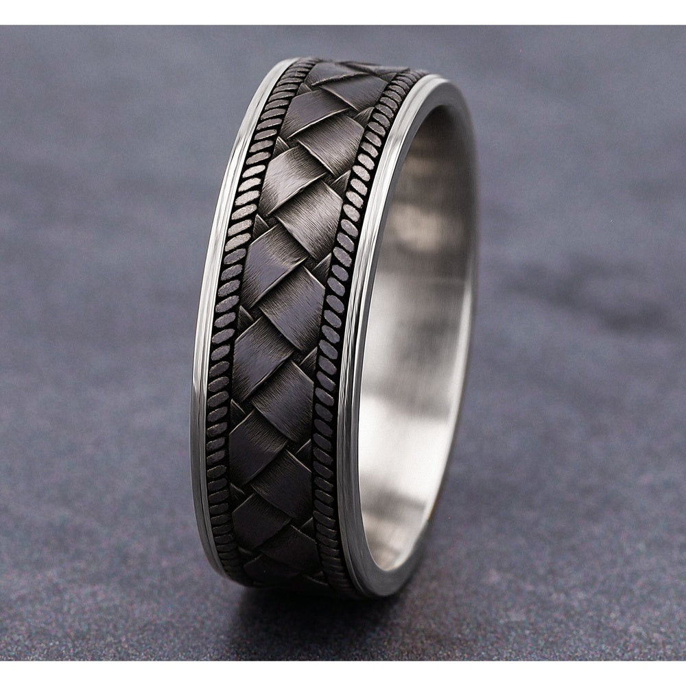The Basket Men's Wedding Band in 14K White Gold and Grey Tantalum - 7.5mm Width by Ammara Stone