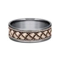 The Basket Men's Wedding Band in Grey Tantalum and 14K Rose Gold - 7.5mm Width by Ammara Stone