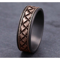 The Basket Men's Wedding Band in Grey Tantalum and 14K Rose Gold - 7.5mm Width by Ammara Stone