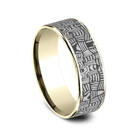 The Basket Weave Men's Wedding Band in 14K Yellow Gold and Tantalum - 7.5mm Width by Ammara Stone