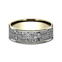 The Basket Weave Men's Wedding Band in 14K Yellow Gold and Tantalum - 7.5mm Width by Ammara Stone