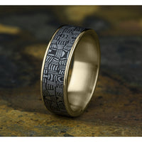 The Basket Weave Men's Wedding Band in 14K Yellow Gold and Tantalum - 7.5mm Width by Ammara Stone