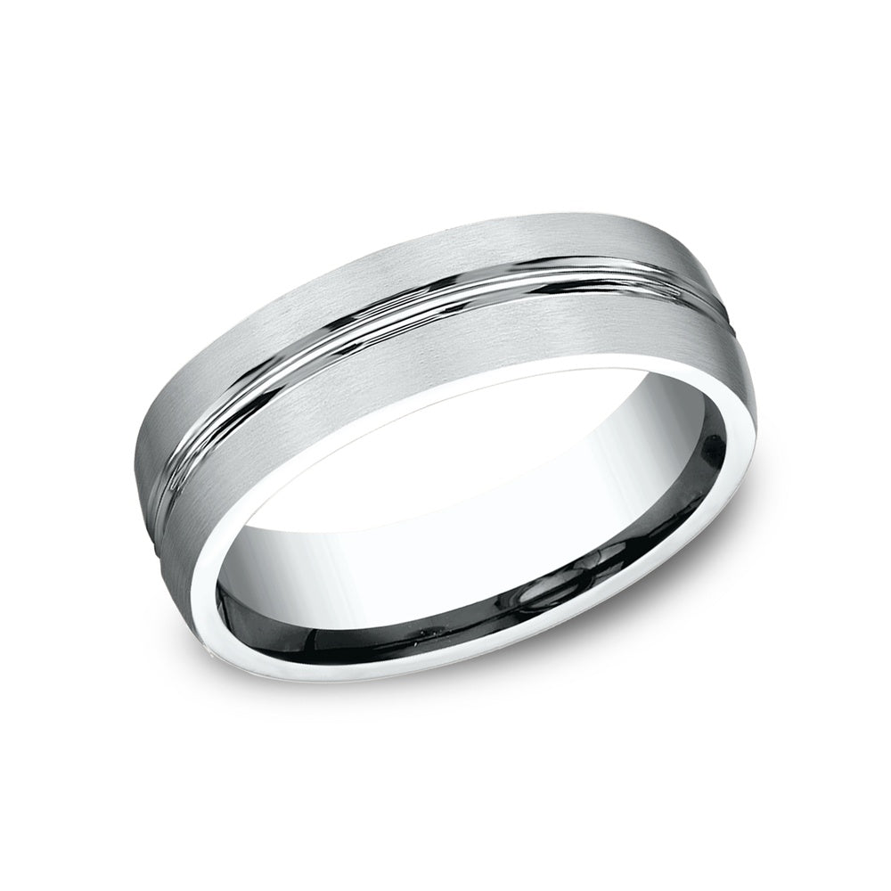 The Bastion Men's Wedding Band in 14K White Gold - 6.5mm by Benchmark