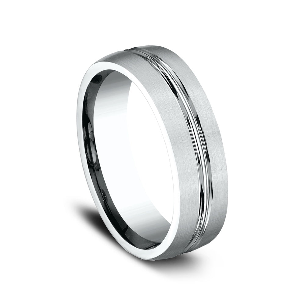 The Bastion Men's Wedding Band in 14K White Gold - 6.5mm by Benchmark