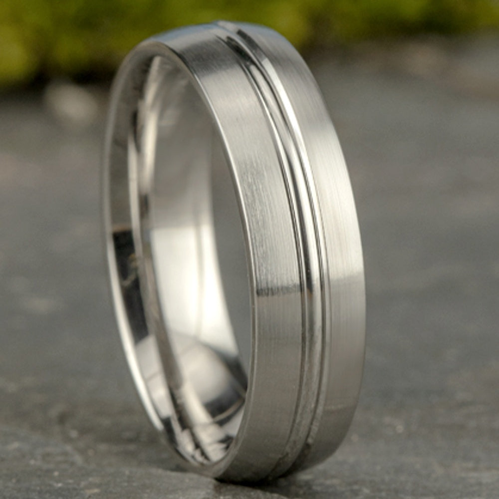 The Bastion Men's Wedding Band in 14K White Gold - 6.5mm by Benchmark