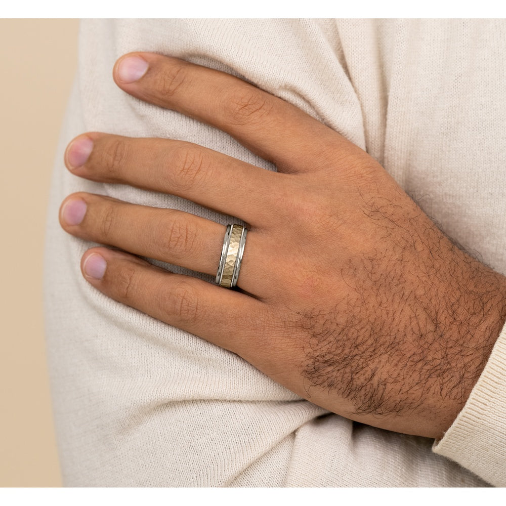 The Baxter Men's Wedding Band in 14K White and Yellow Gold - 8mm Width by Benchmark