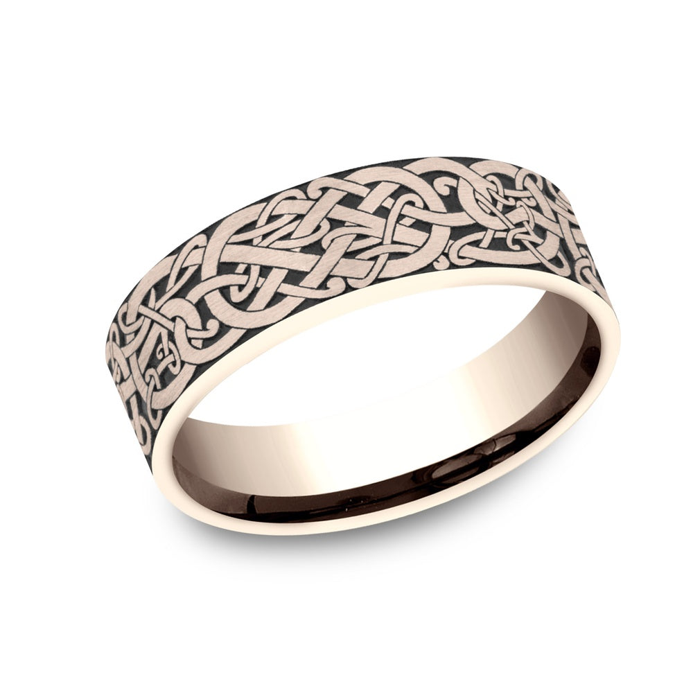 The Bergen Men's Wedding Band in 14K Rose Gold - 7mm Width by Benchmark