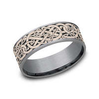 The Bergen Men's Wedding Band in Grey Tantalum and 14K Rose Gold - 7.5mm Width by Ammara Stone