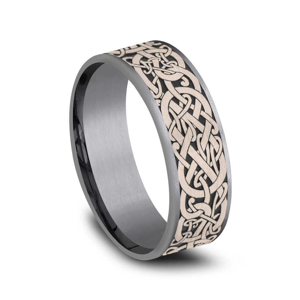 The Bergen Men's Wedding Band in Grey Tantalum and 14K Rose Gold - 7.5mm Width by Ammara Stone