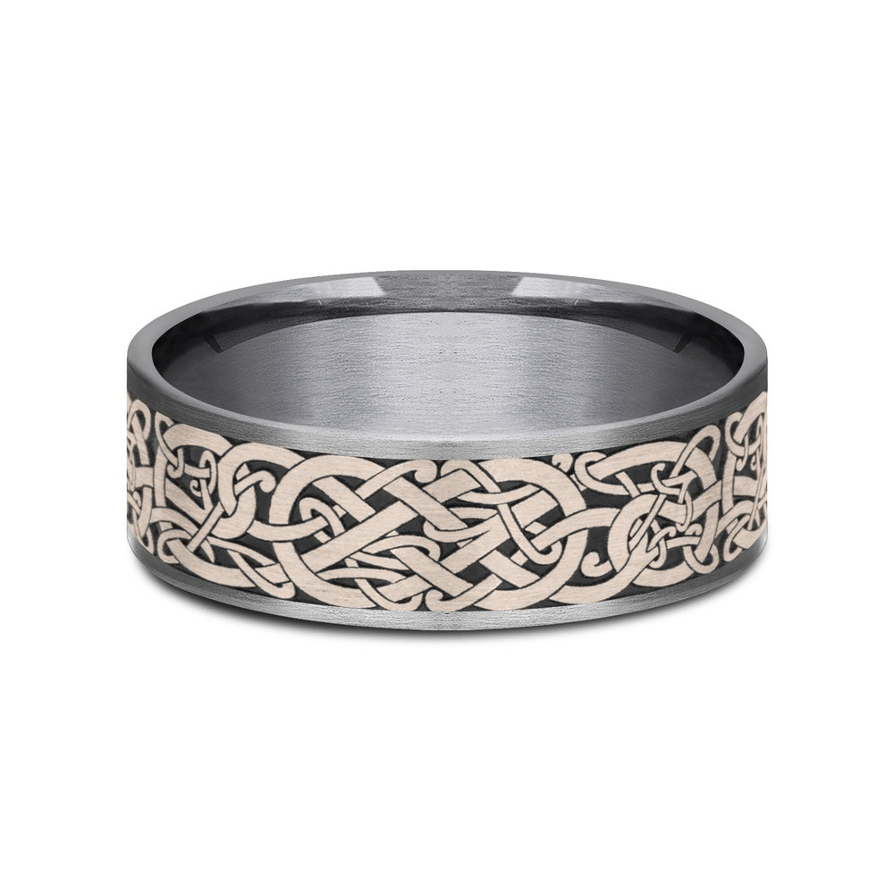 The Bergen Men's Wedding Band in Grey Tantalum and 14K Rose Gold - 7.5mm Width by Ammara Stone