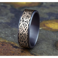 The Bergen Men's Wedding Band in Grey Tantalum and 14K Rose Gold - 7.5mm Width by Ammara Stone