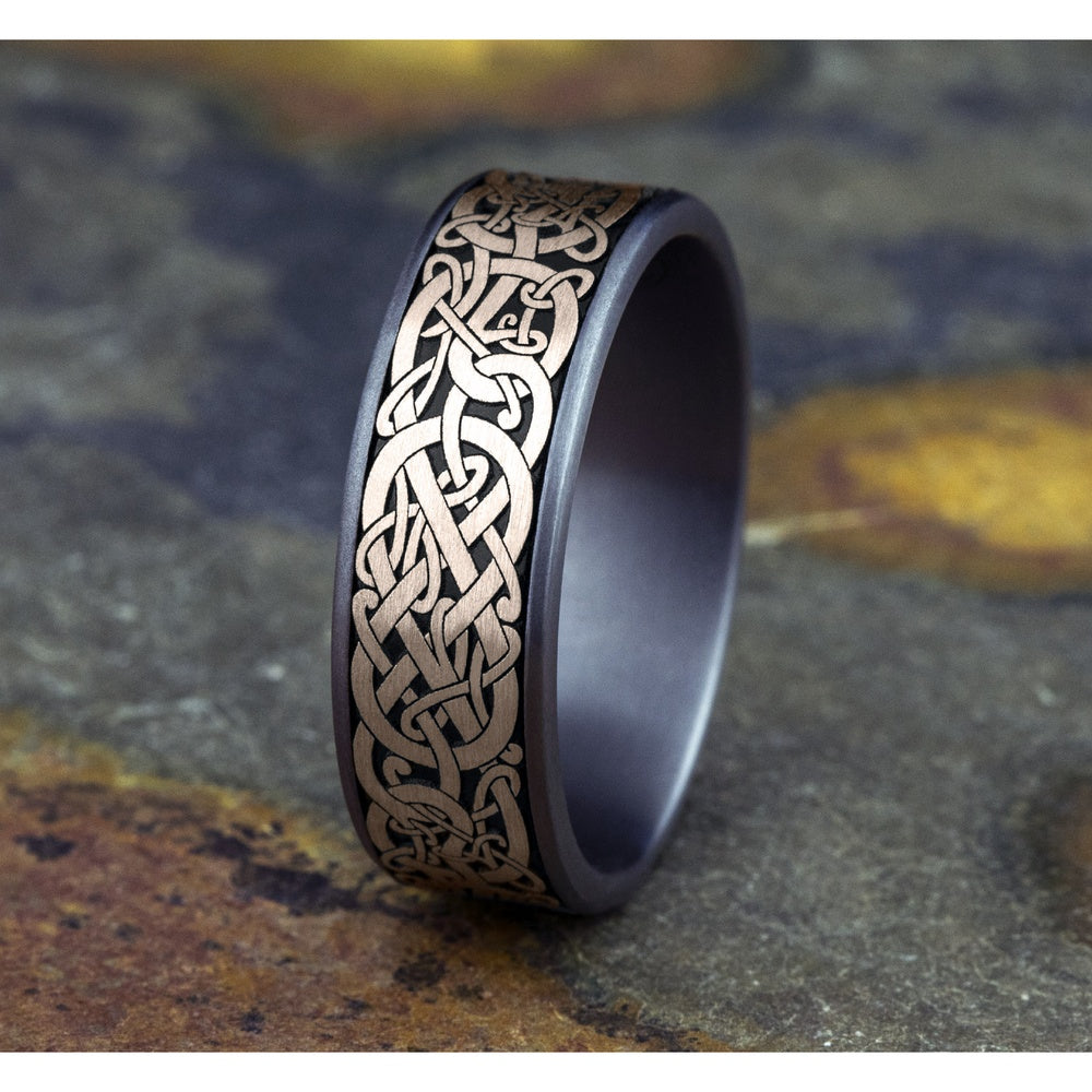 The Bergen Men's Wedding Band in Grey Tantalum and 14K Rose Gold - 7.5mm Width by Ammara Stone