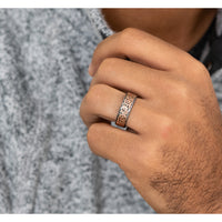 The Bergen Men's Wedding Band in Grey Tantalum and 14K Rose Gold - 7.5mm Width by Ammara Stone