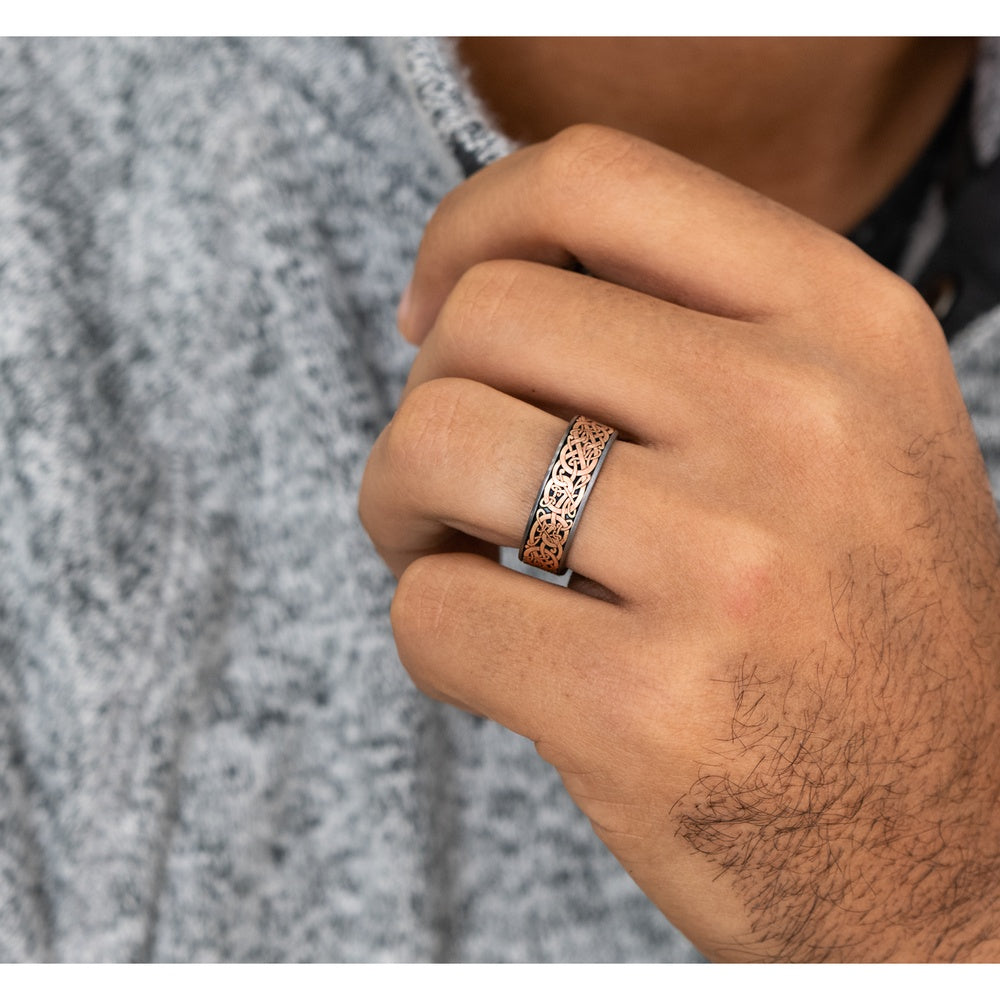 The Bergen Men's Wedding Band in Grey Tantalum and 14K Rose Gold - 7.5mm Width by Ammara Stone