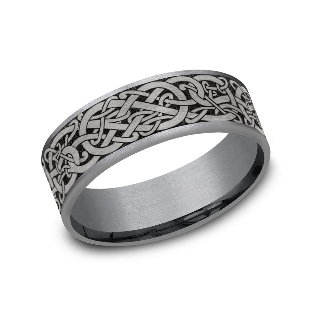 The Bergen Men's Wedding Band in Grey Tantalum and Grey/Black Titanium - 7.5mm Width by Tantalum
