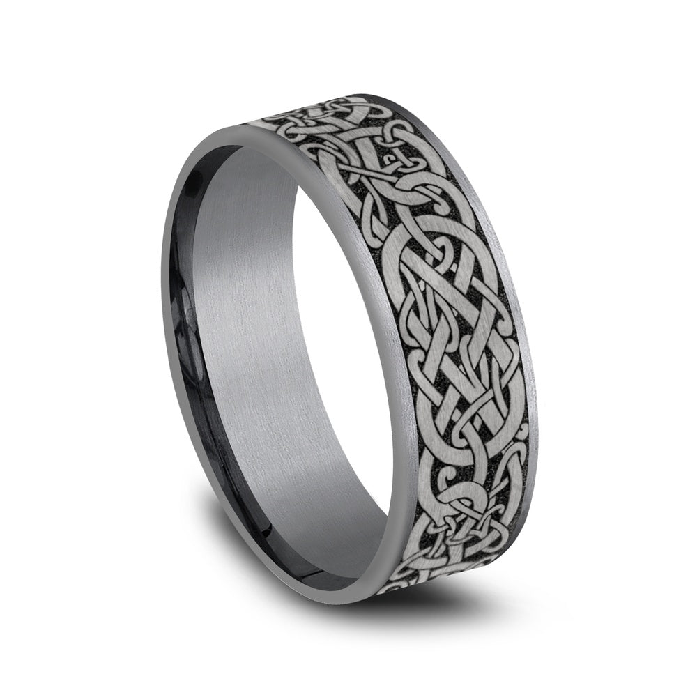 The Bergen Men's Wedding Band in Grey Tantalum and Grey/Black Titanium - 7.5mm Width by Tantalum