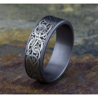The Bergen Men's Wedding Band in Grey Tantalum and Grey/Black Titanium - 7.5mm Width by Tantalum